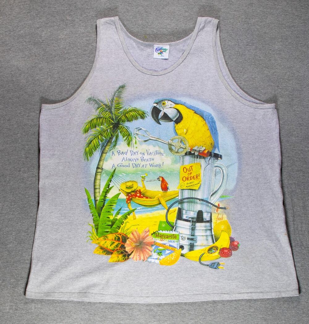 Vintage 90s Caribbean Soul Tank Top XL Gray Dad Core Margarita Parrot NWOT